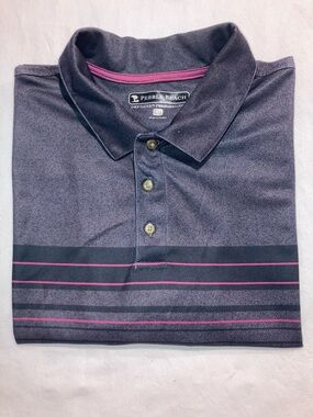 Pebble Beach Men's Gray Polo with Pink Stripe Accents (088)
